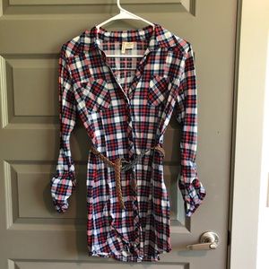 Long Sleeve Flannel Dress W/ Belt